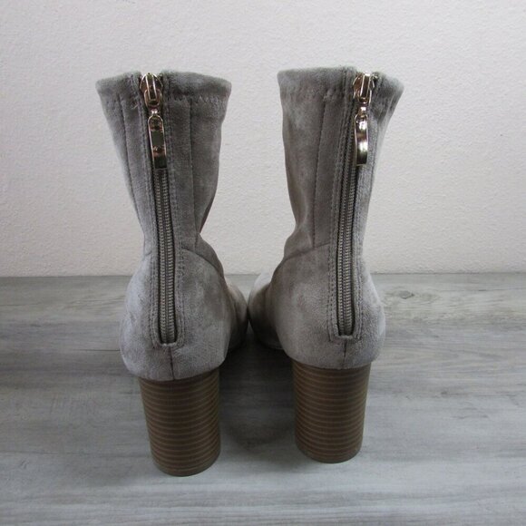 London Rag Women's 9 Emerson Micro Suede Block Heel Ankle Boots Taupe - Picture 3 of 6